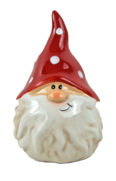 2er-Set Dekorative Weihnachtszwerge - Keramikfiguren mit rot gepunkteter Mütze